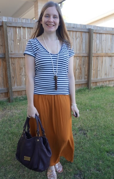 Navy stripe maxi skirt outfit cheap